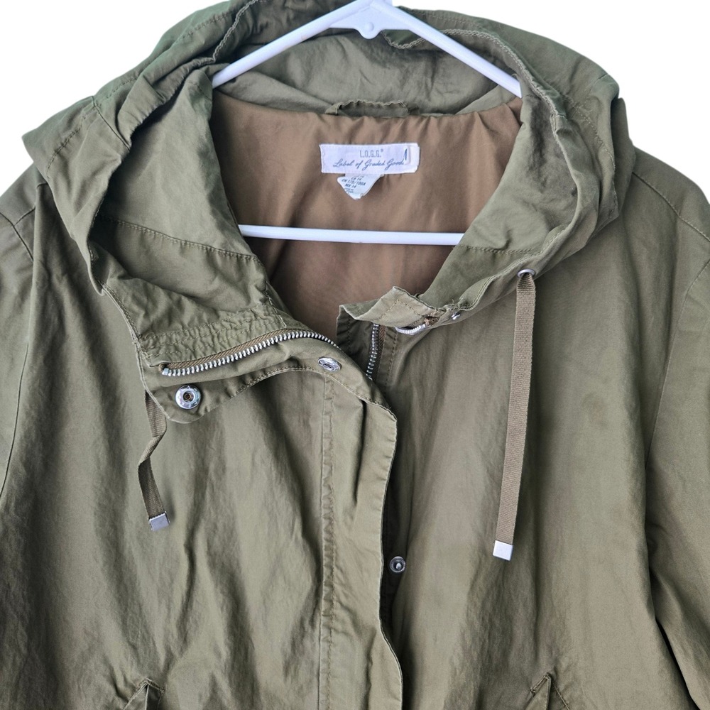 L.O.G.G. H&M Olive Green Hooded Utility Jacket Womens 14 Cotton Field Parka M